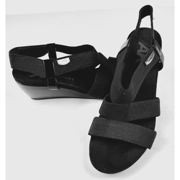 ANNE KLEIN Sport Cabrini Wedge Strappy‎ Sandals - Size 10M - Black - Picture 1 of 10